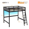 VINGLI Twin Wood Loft Bed with USB Charging Station/LED, Solid Wood Bed with Flat Rungs, 15 inches High Guardrail, No Box Spring Needed, Black - 2 of 4