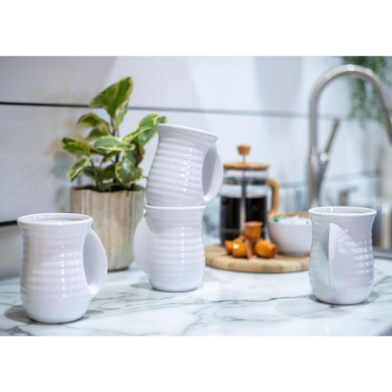 Elanze Designs Ribbed 14 ounce Ceramic Stoneware Handwarmer Mugs Set of 4, White, 5 of 6
