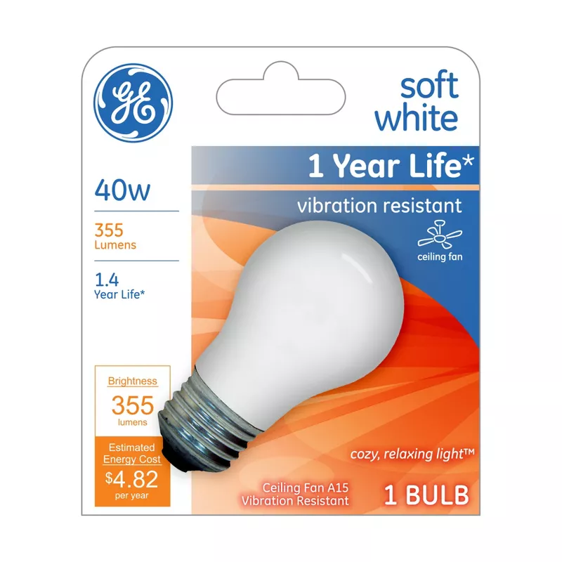 General Electric 40w A15 Ceiling, Ceiling Fan Light Bulbs