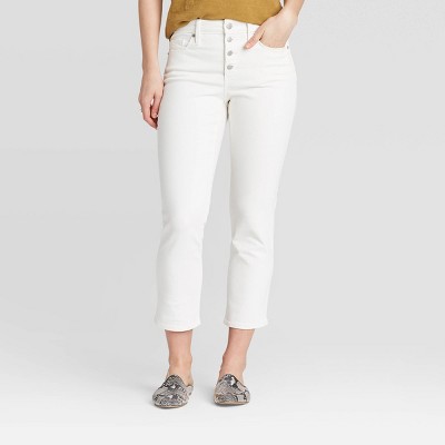 high rise white cropped jeans