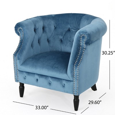 Aqua Velvet Tufted Club Chair with Birch Legs