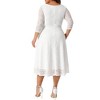Agnes Orinda Women's Plus Size Floral Lace Round Neckline 3/4 Sleeves Midi A Line Dresses White - 4 of 4