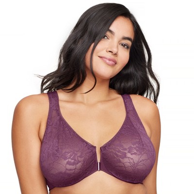 Glamorise Womens Lacey T-back Front-closure Wonderwire Underwire Bra 9246  Black Plum : Target