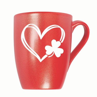 Elanze Designs Heart Outline With Three Leaf Clover 10 ounce New Bone China Coffee Tea Cup Mug, Crimson Red