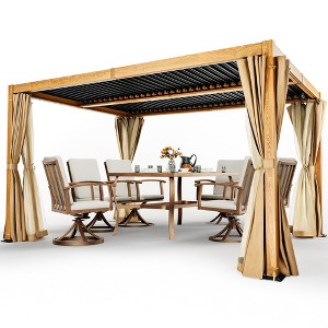 HAPPATIO Outdoor Louvered Pergola, Metal Pergola with Adjustable Rainproof Roof, Patio Pergola with Curtains and Mosquito Nets - 1 of 4