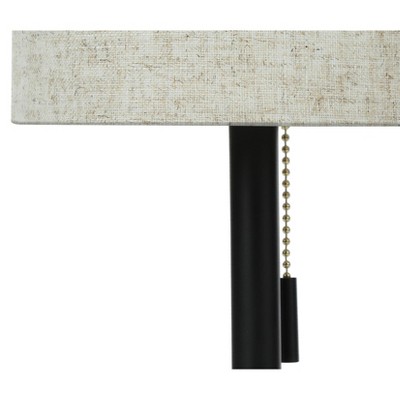 Set of 2 Black Metal Table Lamps with Beige Drum Shades and USB Ports