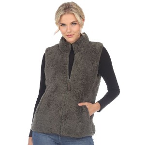 Women's Zip up High Pile Fleece Vest -White Mark - 1 of 4