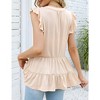 Women's Casual Sleeveless V-neck Peplum Tiered Ruffled Hem Babydoll Tank Tops Khaki XL - 4 of 4