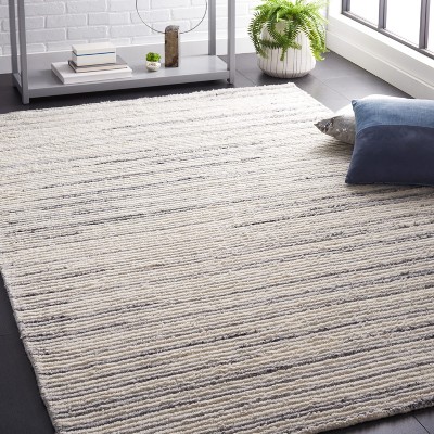 Grey and Ivory Handmade Wool Shag Area Rug