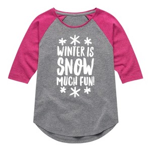 Girls' - Instant Message - Winter Is Snow Much Fun Shirt Tail Raglan Graphic T-shirt - 1 of 3