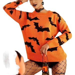 Women's Long Sleeve Jacquard Pullover Sweater Casual Fashion Knit Top Loose Fit Autumn Winter - 1 of 3