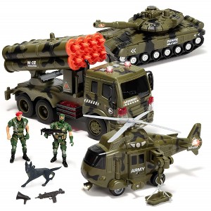 SYNCFUN 3 in 1 Friction Powered Toy Vehicles with Figures - Military Truck, Helicopter and Tank with Lights and Sounds for Imaginative Play - 1 of 4