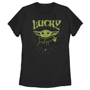 Women's Star Wars The Mandalorian Grogu St. Patrick's Day Force of Luck T-Shirt - 1 of 4