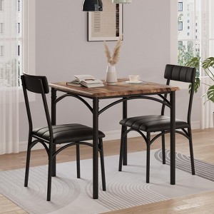 Dining Table Set for 2, Square Kitchen Table and Chairs Set with Upholstered Chairs, Metal Frame and MDF Tabletop, for Small Spaces, Breakfast - 1 of 4