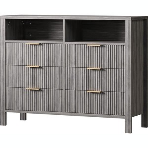 6 Drawer Dresser for Bedroom, Farmhouse Chest of Drawers with 2 Open Shelves and Fluted Doors, Home Storage and Organization - 1 of 4