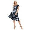 Women's Solid And Print V-neck Skater Dress - 2 of 3