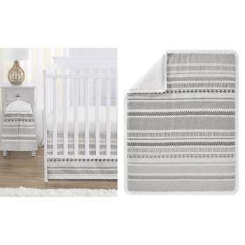 Sweet Jojo Designs Boy or Girl Gender Neutral Baby Crib Bedding Set - Boho Jacquard Grey and White 4pc