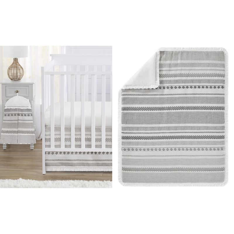 Sweet Jojo Designs Boy or Girl Gender Neutral Baby Crib Bedding Set - Boho Jacquard Grey and White 4pc, 1 of 8