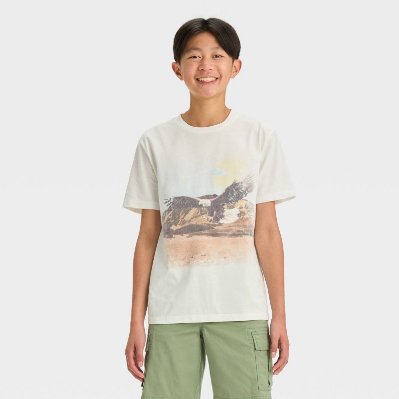 Boys' Short Sleeve Graphic T-Shirt with Vintage Eagle - art class™ Off-White, 1 of 5