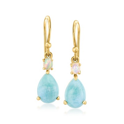 Ross-Simons Larimar and Opal Drop Earrings in 18kt Gold Over Sterling