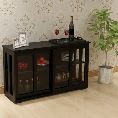 LunaLulinlk Kitchen Storage Stand Cupboard With Glass Door-Black
