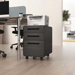 Compact 3-drawer mobile file cabinet with 5 anti-tip wheels¡ªfits under desks, stores legal/A4 files in waterproof steel for office organization. - 1 of 4