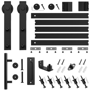 SMARTSTANDARD Standard Interior Sliding Barn Door Hardware Kit, Heavy Duty Matte Black Track with J-Shape Hangers (Door Not Included) - 1 of 1