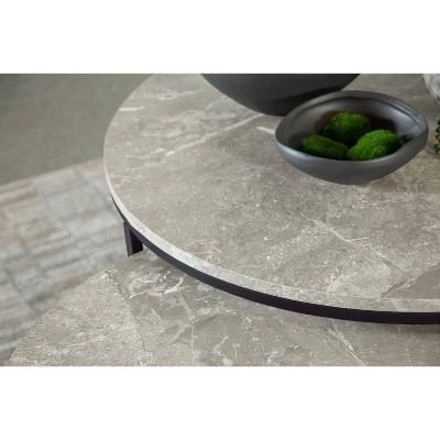Gray Faux Marble and Wood Round Nesting Coffee Table Set