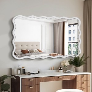 Okak 40X28IN  Rectangle Bathroom Mirror with Solid Wood Wavy Frame, Modern Vanity Mirror, Wall Mirror for Bathroom, Living Room - 1 of 4