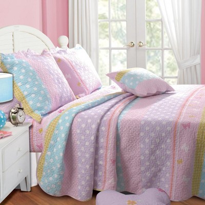 Polka Dot Stripe Quilt & Sham Set 3-Piece Multicolor by Greenland Home Fashion
