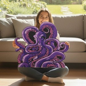 Green and Purple Cthulhu Octopus Bath Mat, Non-Slip Backing Water Absorbent Anime Rug for Gothic Bathroom Decor, Fantasy Game Room Gift - 1 of 4