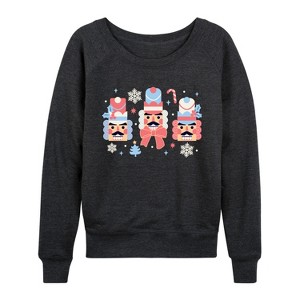 Women's - Instant Message - Winter Nutcracker Heads Lightweight French Terry Wide Neck Long Sleeve Graphic Shirt - 1 of 4