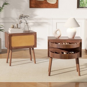 Christopher Knight Home Ena Mid-Century Modern Rattan Rotating Hidden Storage Nightstands - 1 of 4