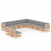 vidaXL Patio Furniture Set 11 Piece Outdoor Sectional Sofa Solid Wood Pine - Natural With Cushions - 2 of 4