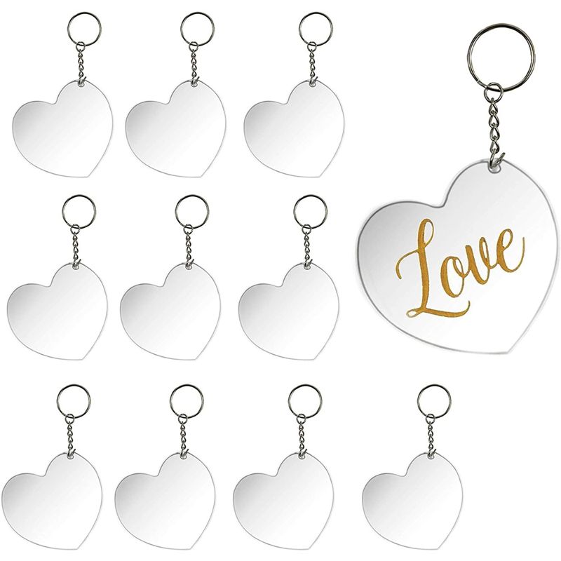 Bright Creations 10 Pack Acrylic Heart Keychain Pendants Blanks with Metal Rings for DIY Crafts, Clear, 3 x 2.75 in, 1 of 8