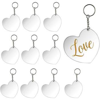 Bright Creations 10 Pack Acrylic Heart Keychain Pendants Blanks with Metal Rings for DIY Crafts, Clear, 3 x 2.75 in