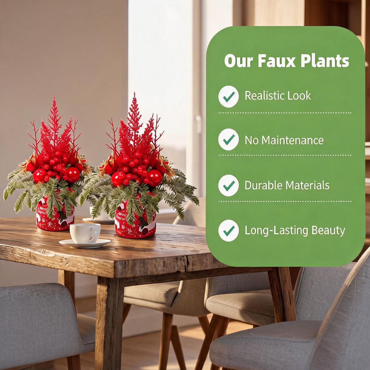 Mini Christmas Trees for Tabletop, Pre-Decorated Artificial Christmas Tree with Red Berries Ornaments, Small Potted Xmas Tree Desk Table Decor, 2 Pcs - thumbnail 8