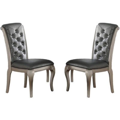 Vynxaria 2 Piece Collection of Dining Chairs with Silver Accents and Tufted Cushions, Suitable for Dining & Living Spaces