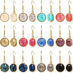 Hicarer 12 Pairs Faux Druzy Drop Earrings Crystal Pendant Dangle Multicolor Stainless Steel Earrings for Women - 1 of 4