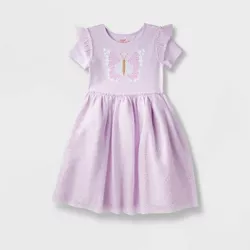 Girls' Adaptive Short Sleeve Knit Tulle Dress - Cat & Jack™ Soft Violet