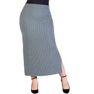 24seven Comfort Apparel Plus Size Ribbed Knit Side Slit Elastic Waist Maxi Skirt - 1 of 4
