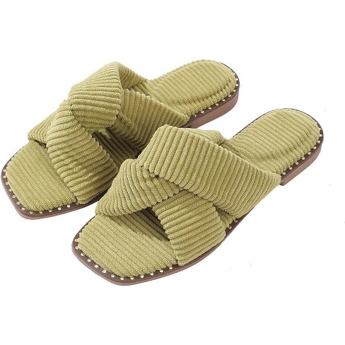 Roxoni Velvet Piping Flat Sandals For Women Stylish Studs Around Outsole Dressy Footwear For Summer Ideal Yellowgreen 10 Target