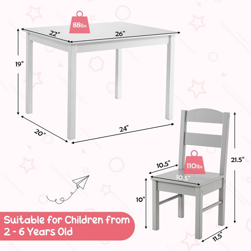 Costway Kids 5 Piece Table & Chair Set Wooden Children Activity Playroom Furniture Gift, 4 of 11