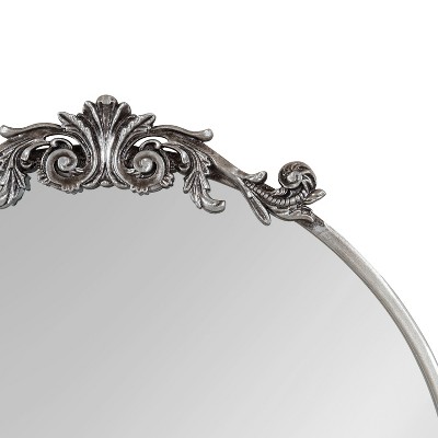 Arendahl 24" Round Silver Wood Vanity Mirror with Baroque Crown