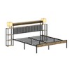 NicBex Queen Upholstered Bed Frame with LED and Charging Station,Velvet Headboard with Bookcase Shelves,No Box Spring Needed,Gray/Brown - 2 of 4