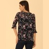 INSPIRE CHIC Women's Round Neck Ruffle 3/4 Sleeve Floral Print Chiffon Blouse - 4 of 4