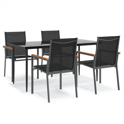 vidaXL 5 Piece Patio Dining Set Black Textilene and Steel
