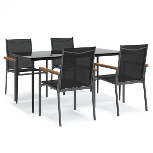 vidaXL 5 Piece Patio Dining Set Black Textilene and Steel - 1 of 4