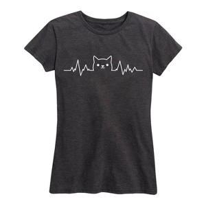 Women's - Instant Message - Cat Face Heart Beat Short Sleeve Graphic T-Shirt - 1 of 4