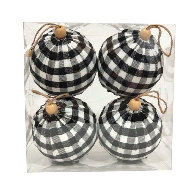 Black and White Plaid Cloth Christmas Ornaments Set of 4